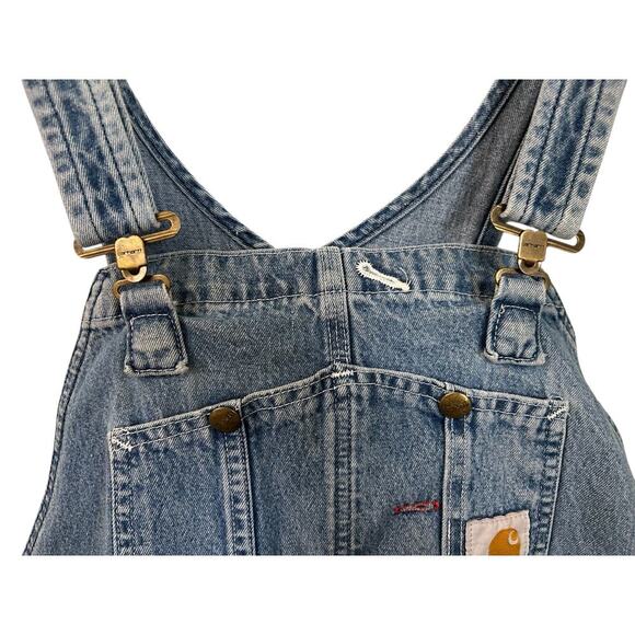 Carhartt Denim Bib Overalls Blue Medium Wash Distressed Grunge Farmer 42x28 - Picture 4 of 11